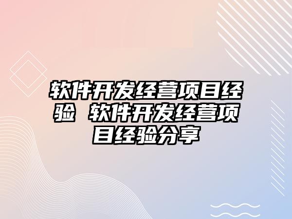 軟件開發(fā)經(jīng)營項目經(jīng)驗 軟件開發(fā)經(jīng)營項目經(jīng)驗分享